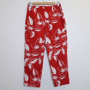 Vintage 90s Clio red and white tropical floral crop capri pants 8